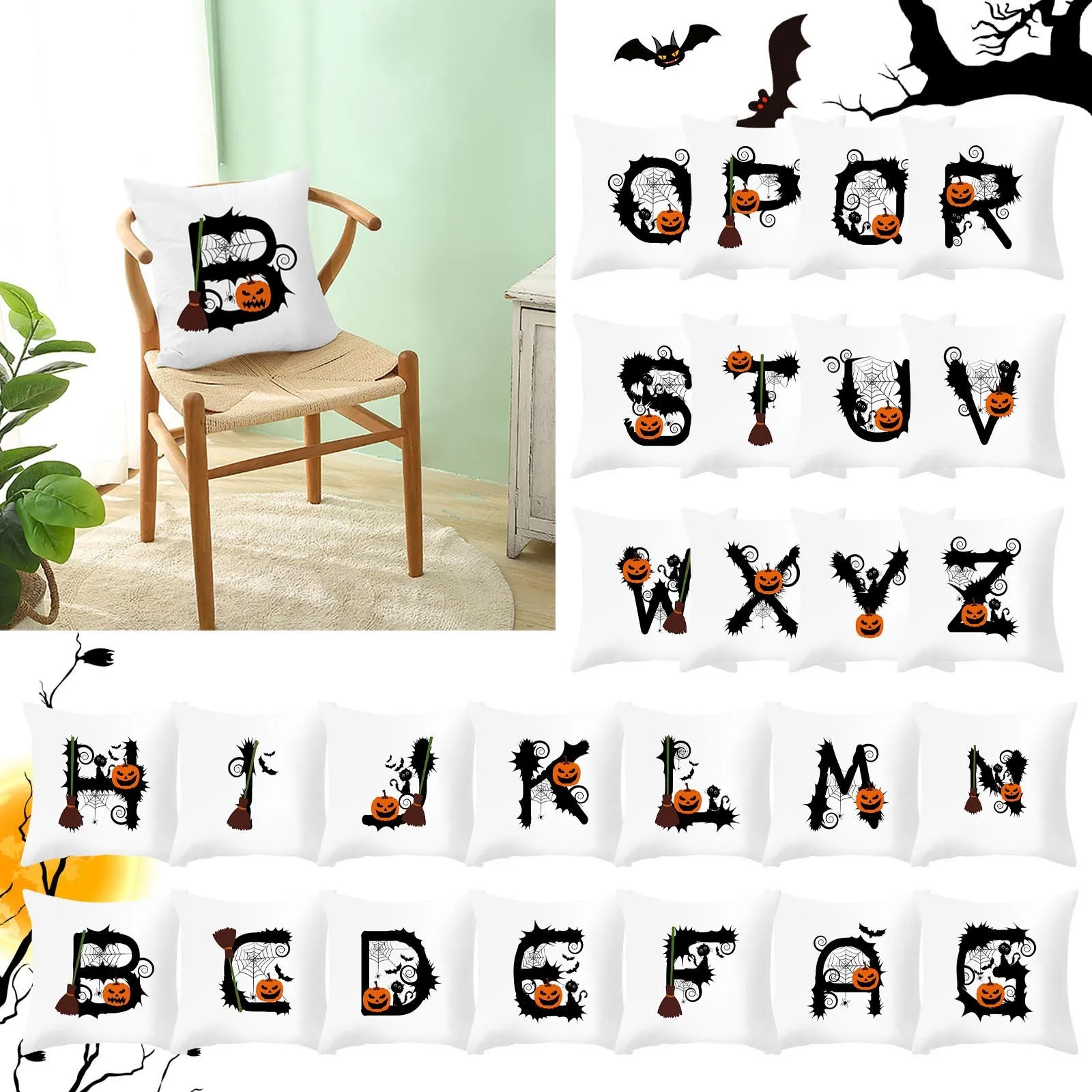 

Fun Alphabet Print Letter Halloween Pillowcase Waist Cushion Cover Sofa Home Decor Pillowcase Home Decor Pillow Case 2022
