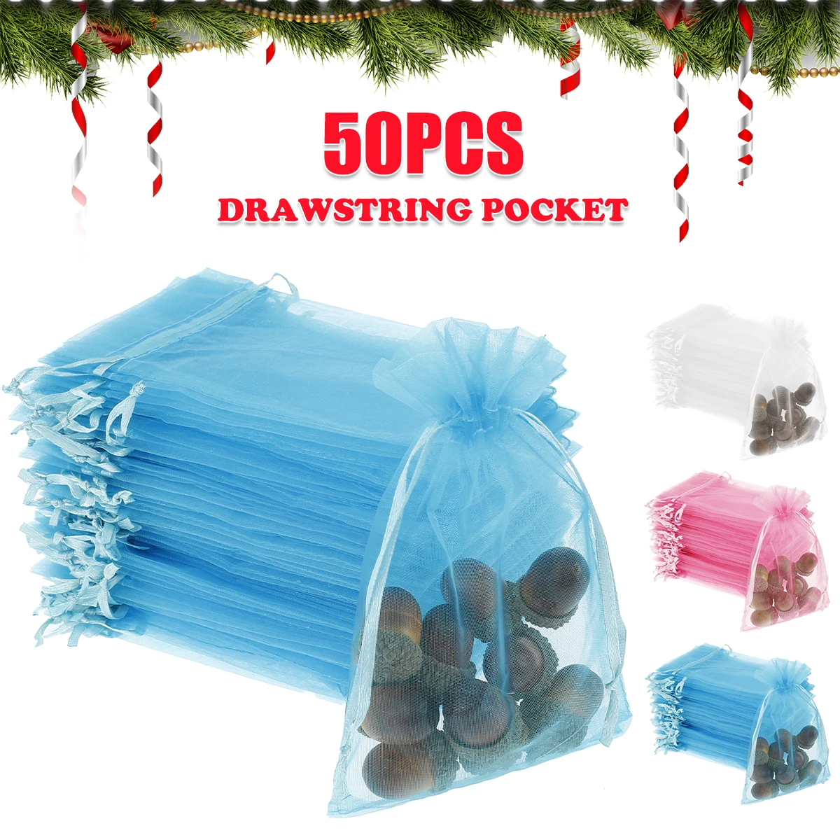 

50 шт., маленькие подарочные пакеты из органзы