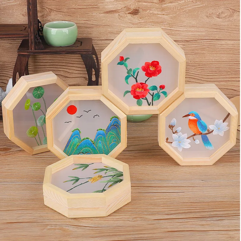 

DIY Embroidery Flower Yarn Stitch Kit for Beginner Embroidery With Wooden Frame Embroidery Set Transparent Yarn Kits Home Decor