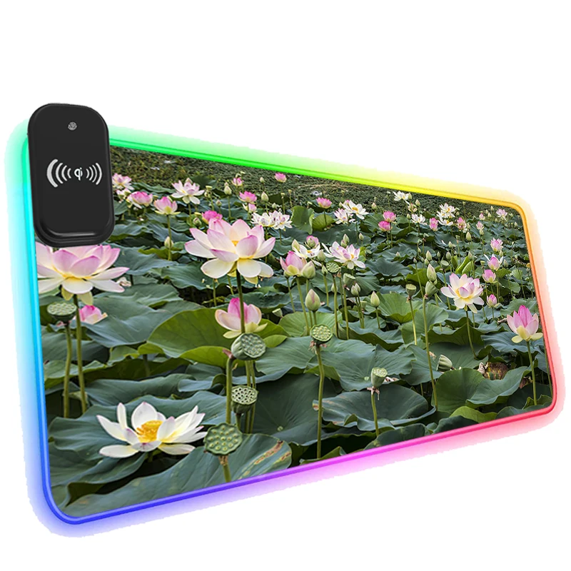 

Коврик для мыши RGB с подсветкой, светодиодный игровой коврик для мыши с рисунком лотоса, светящийся Настольный защитный коврик для клавиату...
