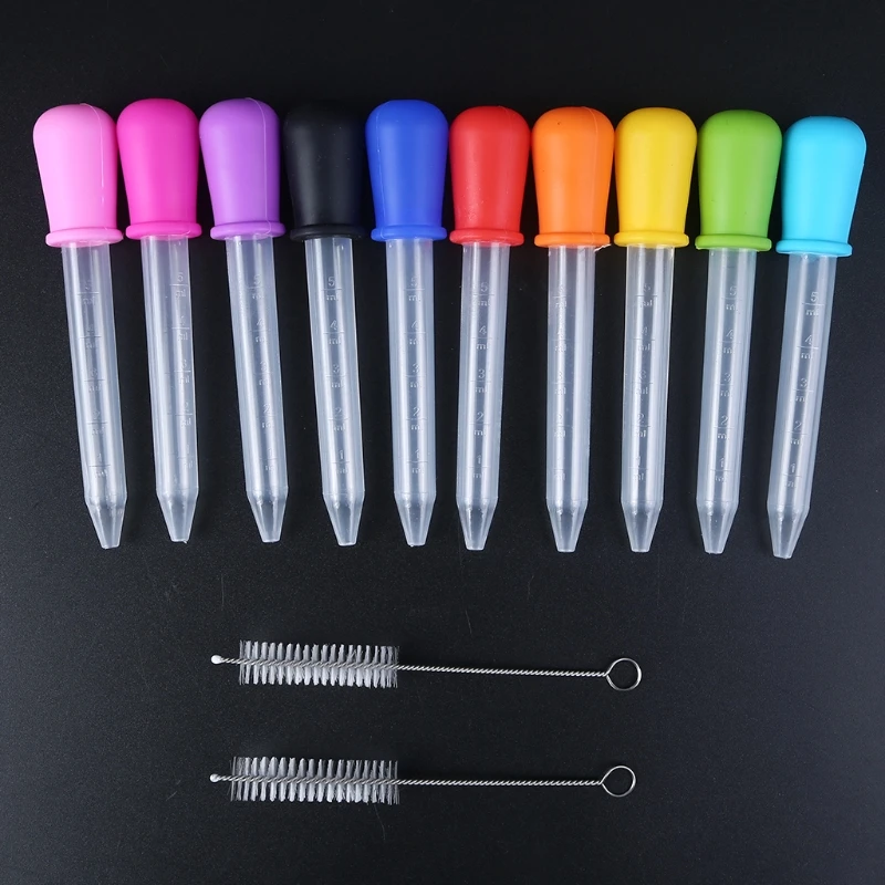 

2022 New 10 Pcs Liquid Droppers and 2 Brushes set Silicone and Plastic Droppers Pipettes for Candy Molds, Gummy Mold and Crafts