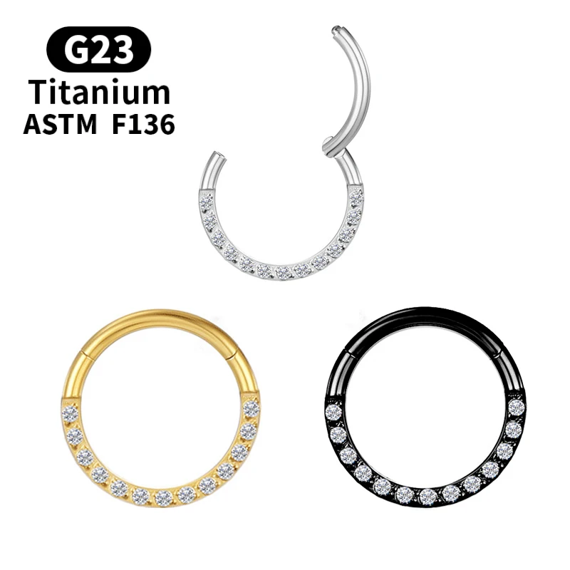 

Titanium Charming Piercing Nose Rin Crystal Cartilag Earrings G23 Titanium Tragus Sexy Clicker Hinge Segment Labret Body Jewelry