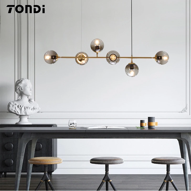 

Nordic Art Dining Room Chandelier Glass Ball Shade LED Pendant Light Loft Bar Gloss Kitchen Home Decor Lighting Fixtures