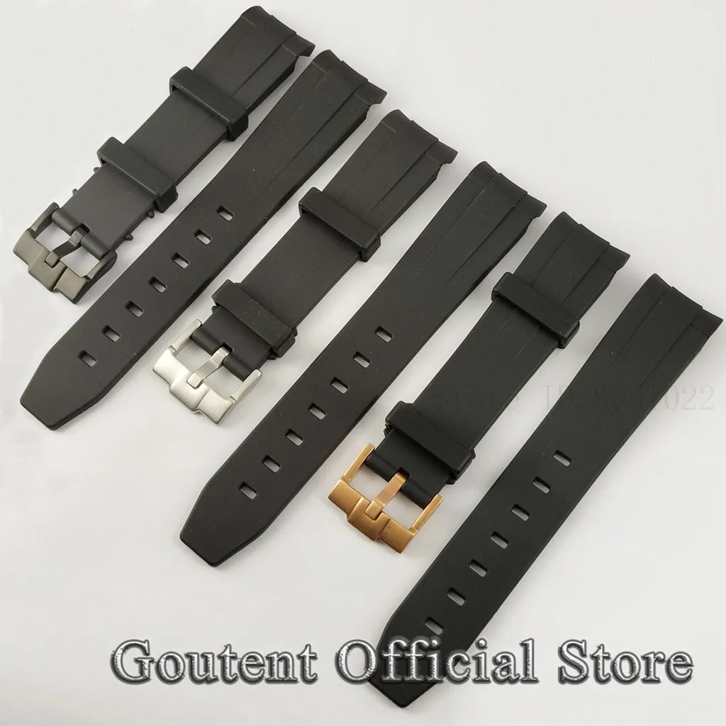 

20mm High Quality Black Rubber Strap Silver/Rose Gold/Black Pin Buckle Watch Band Fit Mens Automatic Watches