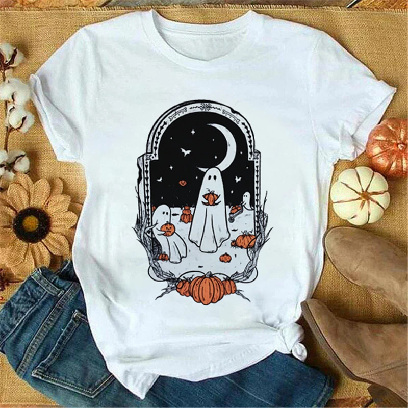 

Women Pumpkin Coffee Spice New Autumn Fall Halloween Cartoon Thanksgiving Tops Regular Tees Graphic T-Shirt Tshirt Clothes.