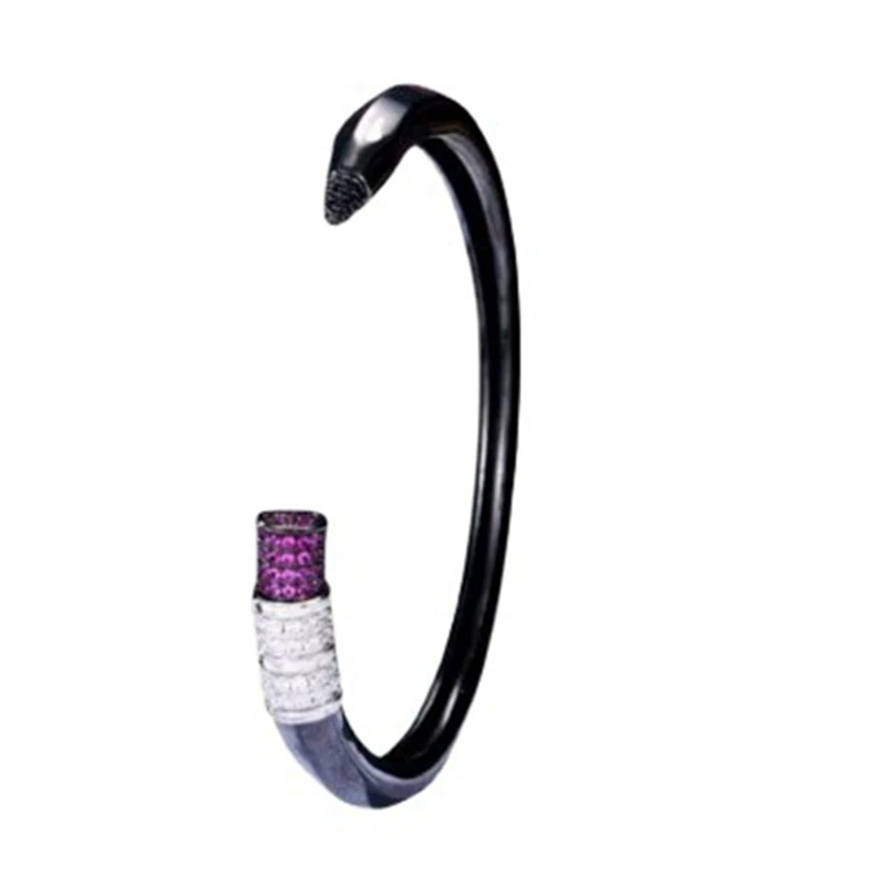 

Luxury Cubic Zirconia Setting Black Gun Gold Plated Colorful Pencil Luxury Bridal Wedding Open Cuff Bangle for Women