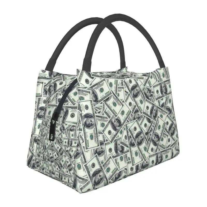 

Giant Money 100 Dollar Bills Thermal Insulated Lunch Bags European Resuable Lunch Tote for Outdoor Picnic Storage Meal Food Box