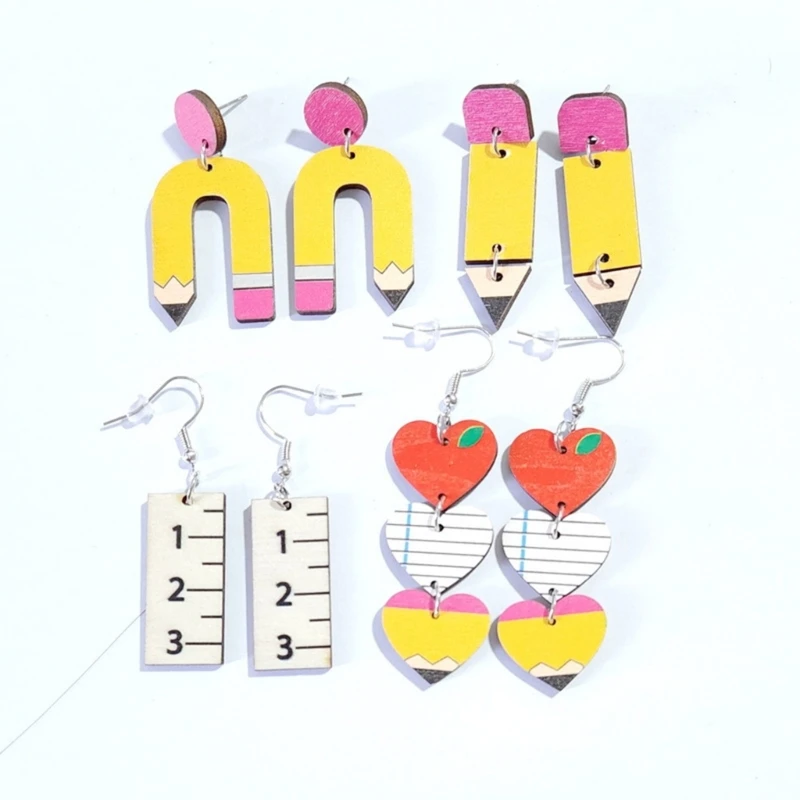 

for Creative Rainbow Pencil Ruler Heart Notepad Pendant Earring Funny Back to Sc