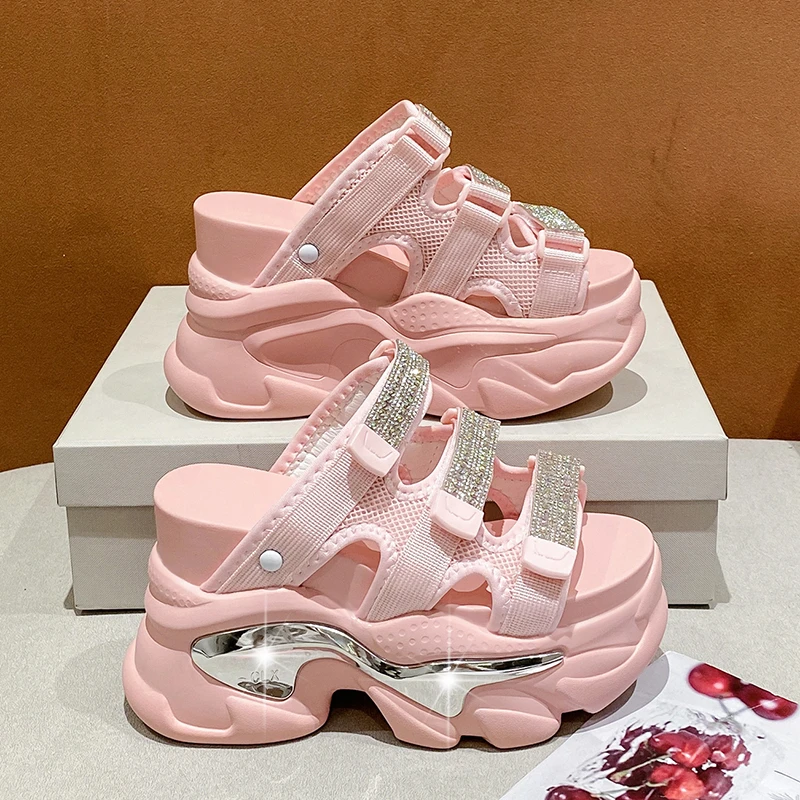 Women Slippers Female Sandals 10.5CM Bling High Heels Ladies High Platform Beach Slides New 2023 Summer Chunky Flip Flops Woman