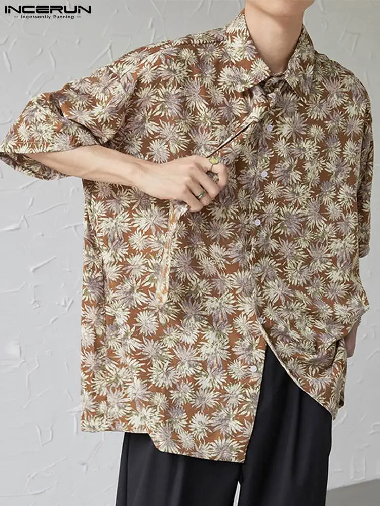 INCERUN Tops 2022 Casual Hot Sale New Men Cuban Collar Blouse Fashion Party Hot Sale Male Short Sleeve Lapel Button Shirts S-5XL