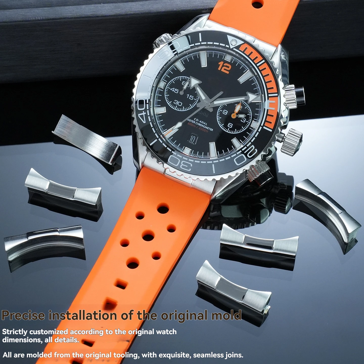 Фото Высококачественный цельный коннектор-заглушка для Omega Ocean Universe 300/600 Seamaster 300, металлический адаптер 20 мм, 21 мм, 22 мм №1