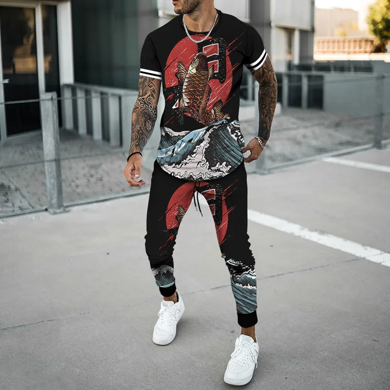 New Fashion Tracksuit Suit Chinese Style Koi Fish High Quality All-match Outfits 3D Printed Breathable Casual 2 Piece Sets