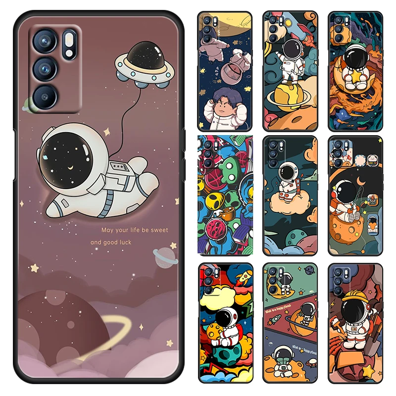 

Spaceman Starry Sky Rocket For OPPO Reno 7 6 5 4 3 2 5Z 5F 5K ACE 10 X 4G 5G Pro Plus Soft Black Phone Case Silicone Cover