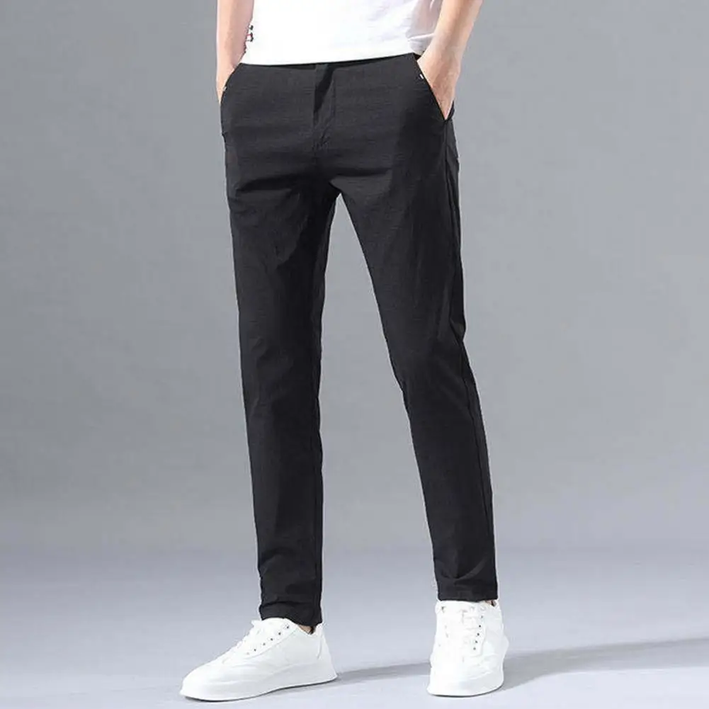 

Stylish Sports Pants Slim Fit Zipper Fly Simple Pure Color Straight Trousers