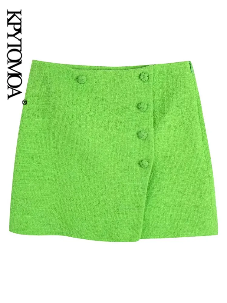 

KPYTOMOA Женская модная с пуговицами твидовая мини-юбка Винтажная с высокой талией и боковой молнией женские юбки Mujer