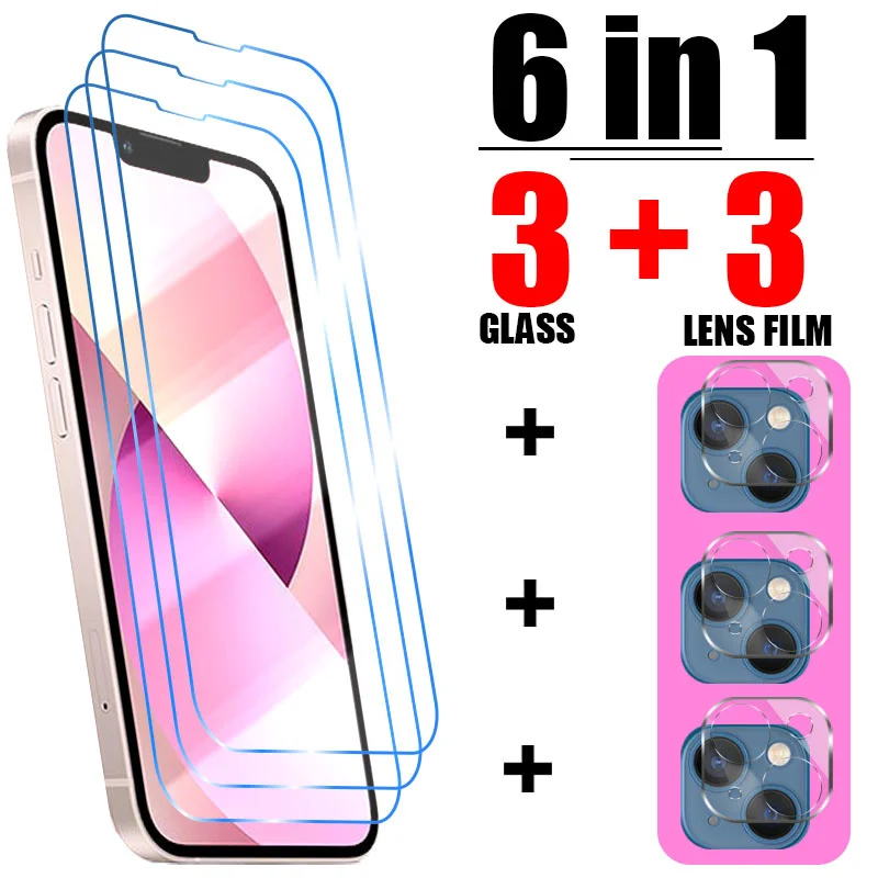 

6in1 Tempered Glass for iPhone 14 13 12 11 Pro Max Mini Camera Screen Protector for iPhone 14 8 7 6 6S Plus 13 X XR XS Max Glass