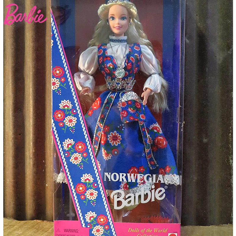 

Original Barbie Doll Norwegian 1995 Dolls of The World Collection Blond Toys for Girls Ethnic Print Clothing Collector Edition