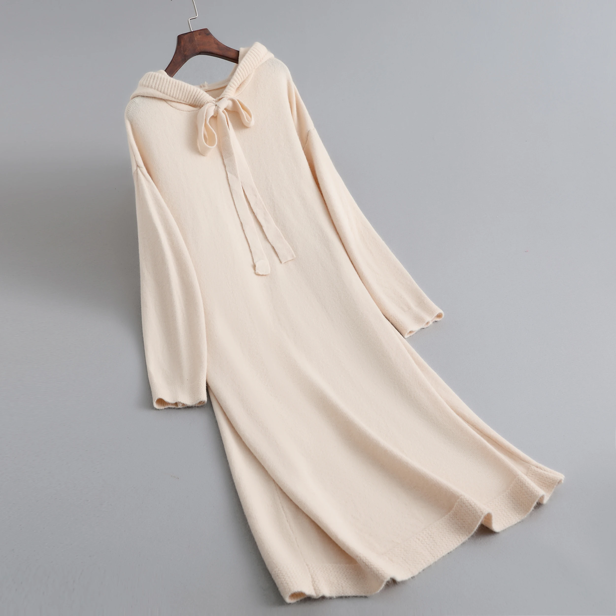 

Autumn and winter women's casual solid color hooded loose knit dress