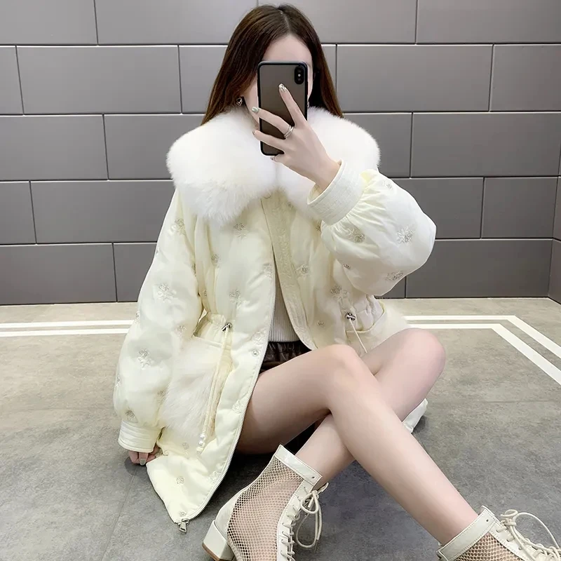 Женский пуховик новинка 2023 модное Свободное пальто на белом утином пуху женские