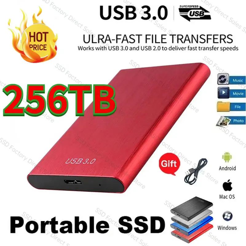 

Portable High-speed 256TB SSD 8TB 16TB External Hard Drive Mass Storage USB 3.0 Interface Storage for Laptops Computer Notebook