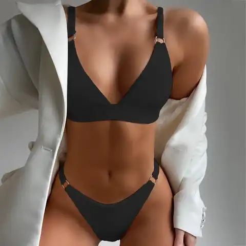 Women Ribbed Ring Bikinis Swimsuit Sexy Push Up Solid Bikini Set Brazilian Bathing Suit Swimming Suits For Women