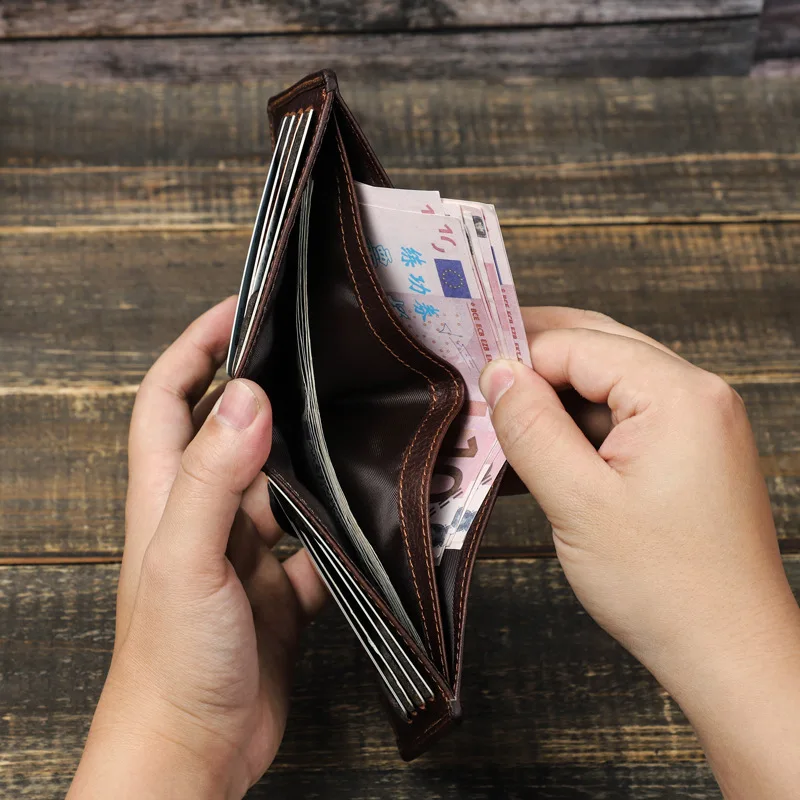 Crazy Horse Genuine Leather Wallet Vertical Ultra-Thin Card Holder Business Card Bag short Wallet