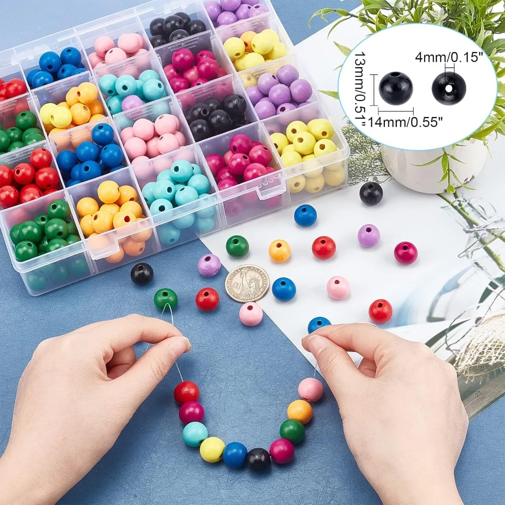 400 шт. 14 мм окрашенные деревянные бусины 10 цветов для рукоделия круглые шарики