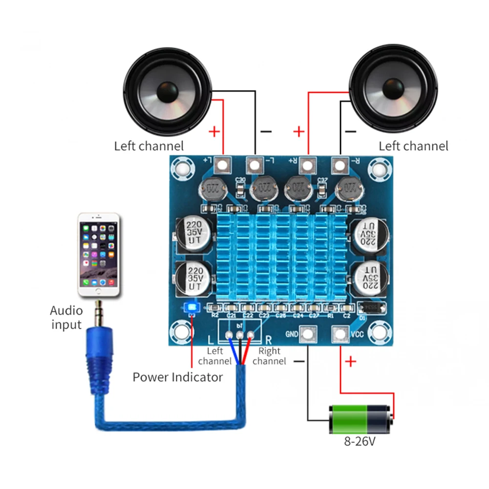 TPA3110 30w+30w Power Subwoofer Bluetooth Amplifier Board Sound Class D Home Theater Audio Stereo Equalizer AUX Amp DC8V-26V - купить по