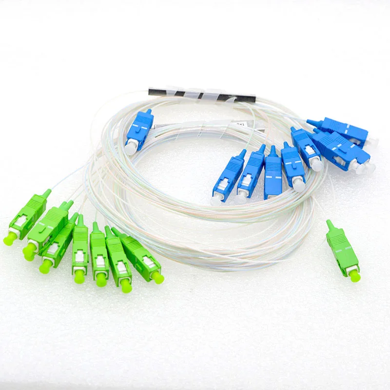 10pcs 1X8 PLC Fiber Optic Splitter FTTH Single Mode Optical Fiber Equipment Connector SC UPC APC 0.9mm Steel Tube Differentia