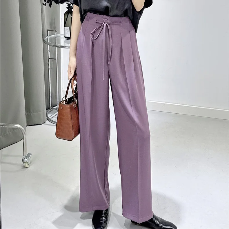 

Женские широкие брюки с завышенной талией, плиссированные фиолетовые драпированные Брюки с широкими штанинами, весна-лето 2023