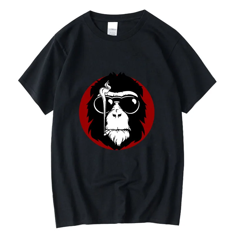 

XINYI Men's T-shirt 100% cotton casual funny monkey Print loose o-neck cool cat t shirt for men short sleeve t-shirt male top