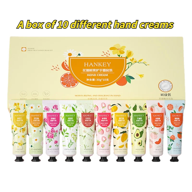 

Live Hot Sale Fresh Fruit Hand Cream 10pcs Moisturizing Anti-chapped Autumn and Winter Skin Care Set hand cream