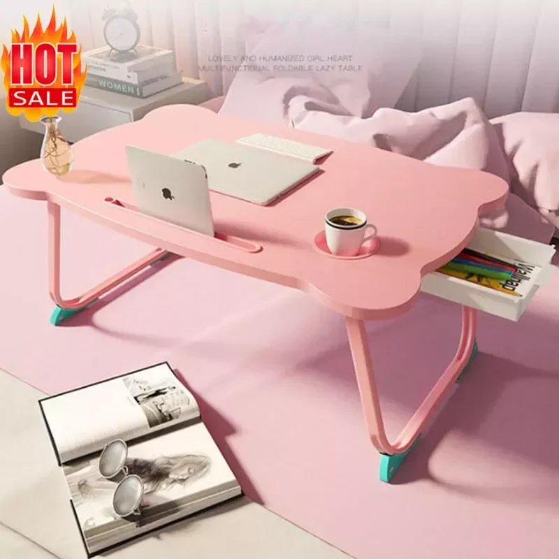 

Simple folding laptop table desk bed table sofa table small desk with slot cup holder drawer portable study table