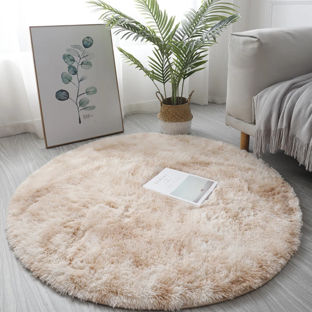 

100cm Round Plush Carpet Soft Warm Plush Carpet Living Room Bedroom Non-Slip Mat Home Comfortable Light Luxurious Decoration