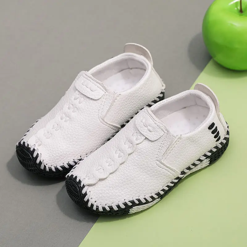 Handmade Stitching Loafers Kids Slip On Leather Mocassins Soft Sole Baby Walking Shoes Waterproof Boys Kids Sneakers enlarge