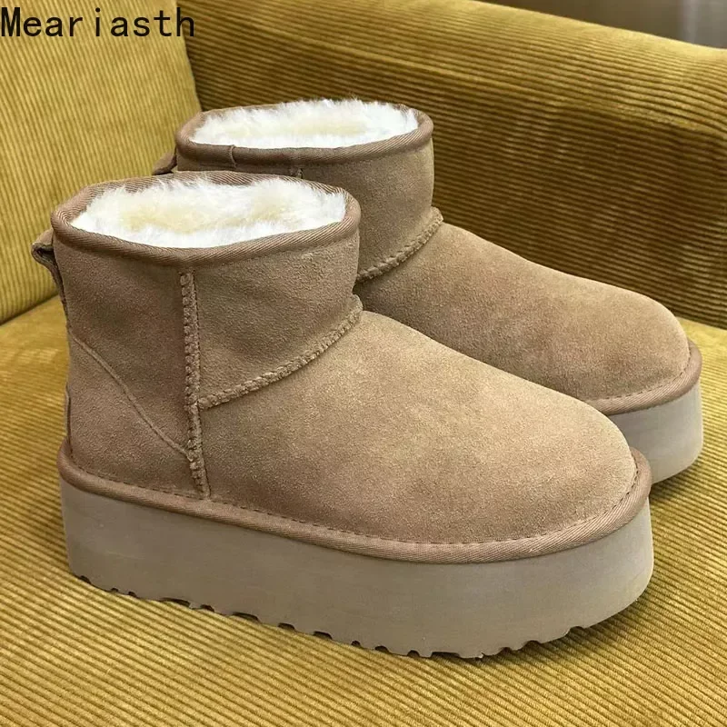 

2022 Winter Snow Boots Thick-soled Women's Boots Real Sheepskin Wool Warmer Ladies Heightening Shoes Platform Luxur