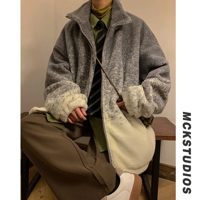 Winter Jacket Men Warm Fashion Gradual Color Thickened Lamb Hair Jacket Men Streetwear Korean Loose Thick Short Coat Mens Parker