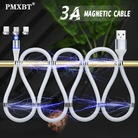 magic rope magnetic micro usb type c cable 3a fast charging data cord for iphone xiaomi samsung mobile phone charger cable wire