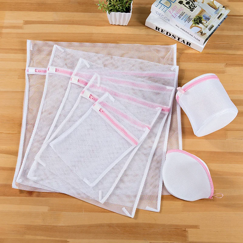 

5size Zippered Mesh Laundry Wash Bags Protection Net Foldable Thicken Delicates Lingerie Underwear Washing Machine Clothes