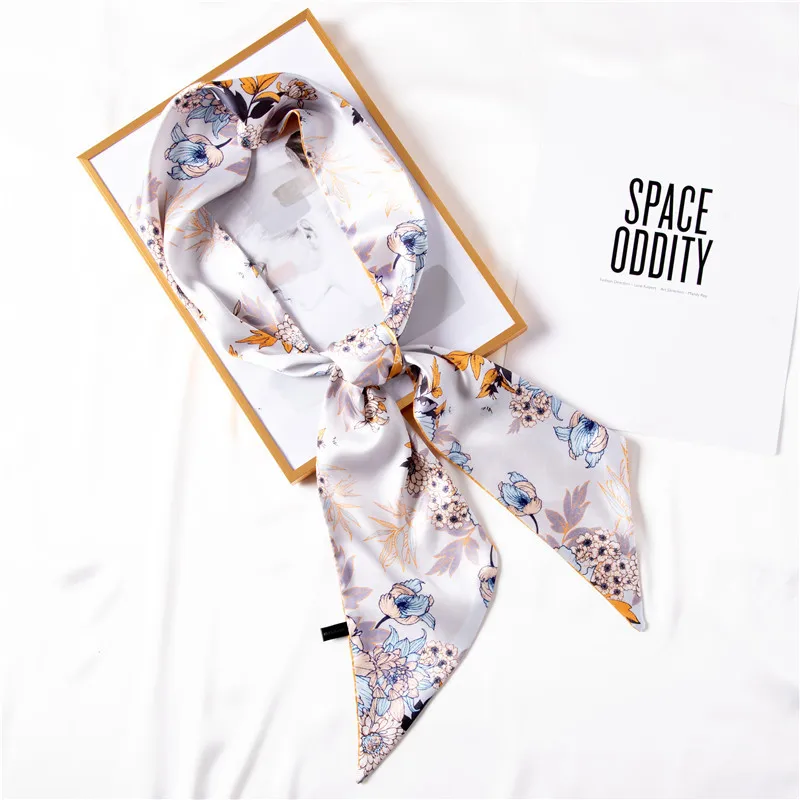 

Luxury Narrow and Narrow Strip Decorative Clavicle Dual-use Hairband 100% Natural Silk Women Small Silk Scarf Tied Bag Streamer