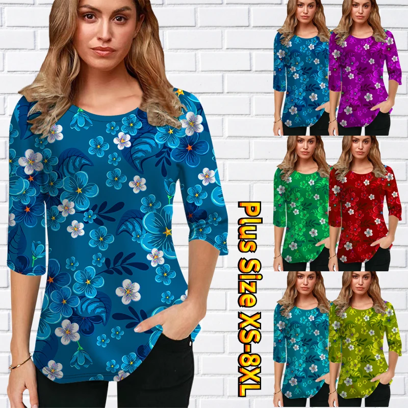 

Женский пуловер с круглым вырезом, свободный элегантный облегающий топ с полурукавами и цветочным принтом, в винтажном стиле, Осень-зима 2022