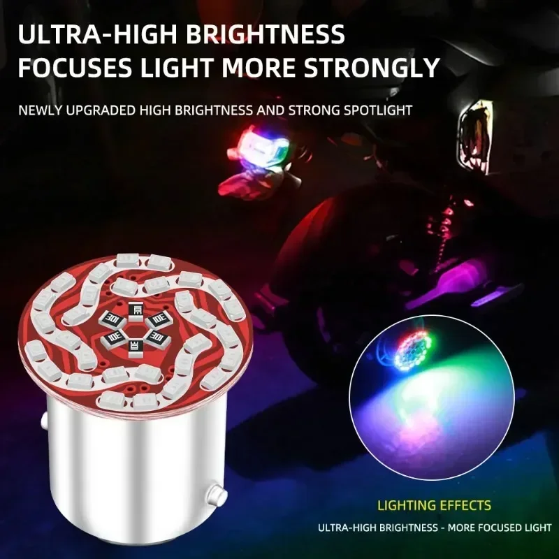 Фото 1157 12 В 5 Вт стоп-сигнал для мотоцикла BAY15D RGB Led SMD 30 светодиодный стробоскоп задний стоп-сигнал парковочный задний фонарь аксессуары для мотоциклов №2