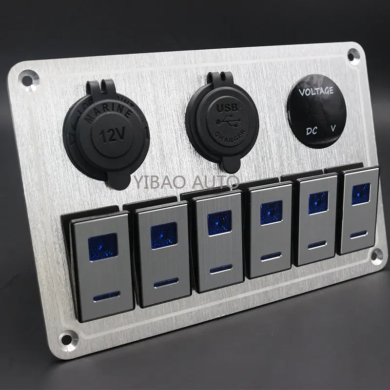 

Brand Rocker Switch Panel ON/OFF Lights Dual USB Ports Car Marine Circuit Breaker DC 12V/24V LED Digital Voltmeter Metal
