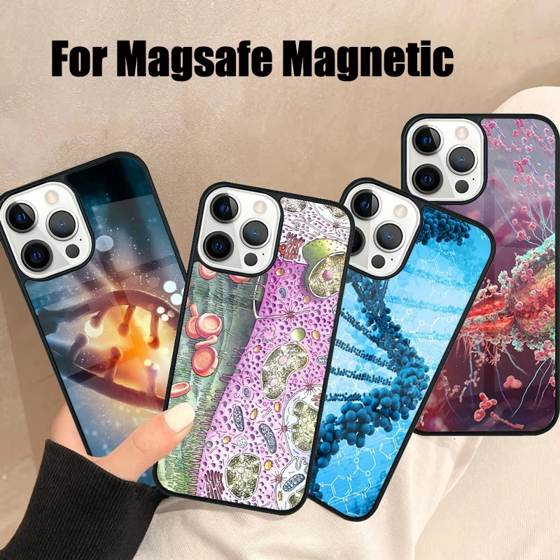 Чехол для телефона Magsafe Science DNA Biology iPhone 16 15 14 13 12 11 Pro Max Plus зеркальный беспроводной