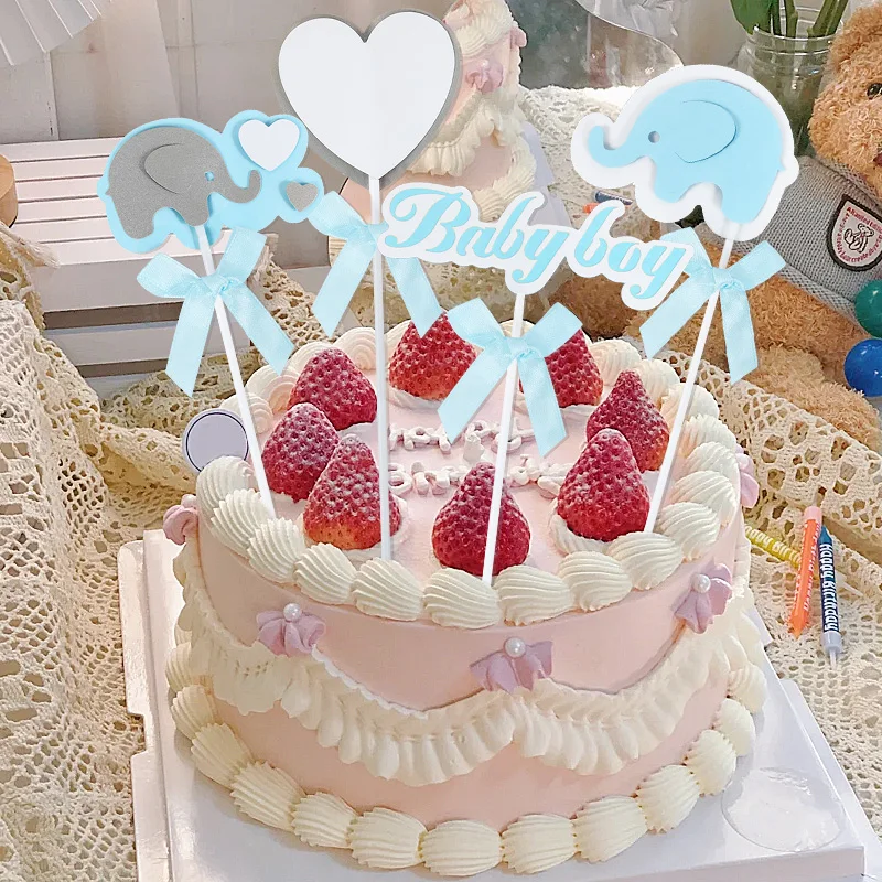 

Pink Blue Baby Girl Baby Boy Cake Topper Creative Elephant Cupcake Topper Gender Reveal Kids Birthday Party Cake Baking Supplies