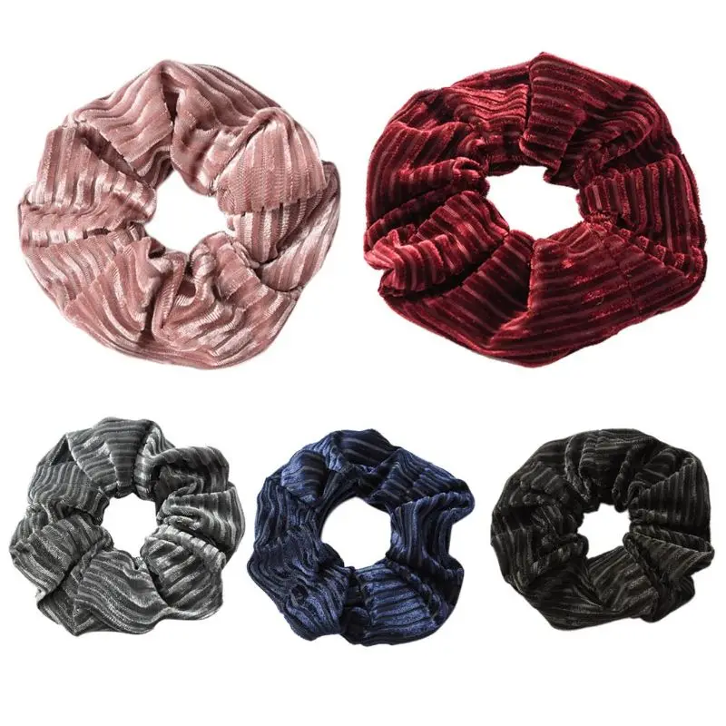 

41XF Ladies Polyester Large Intestine Hair Rope Winter Glitter Velvet Stripes Texture