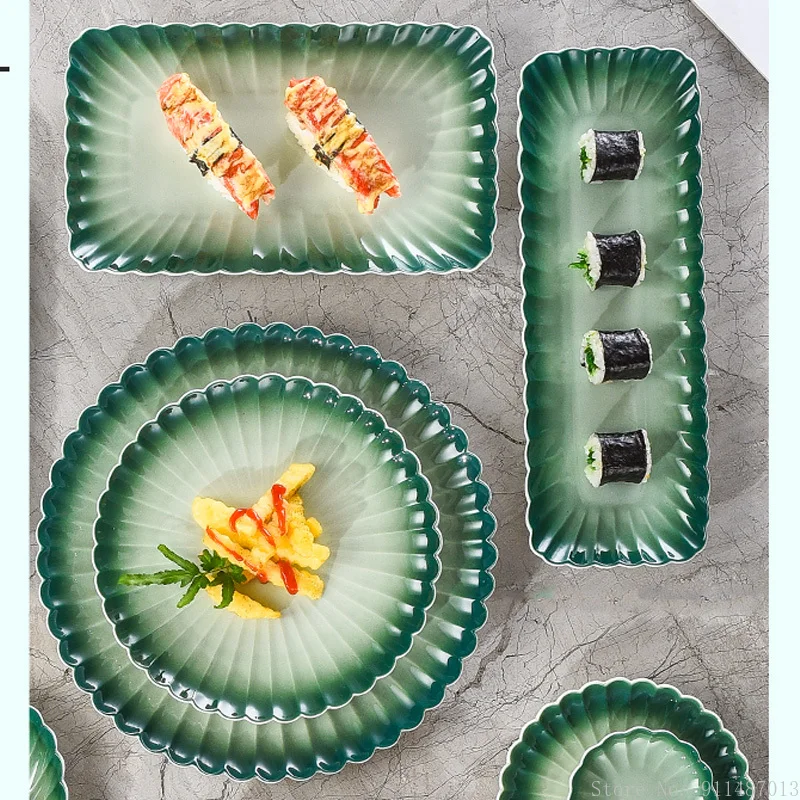 

Скандинавская зеленая фотопластина с градиентом, креативная глубокая тарелка, домашняя посуда в виде фруктов, салатов, стейков, цветов