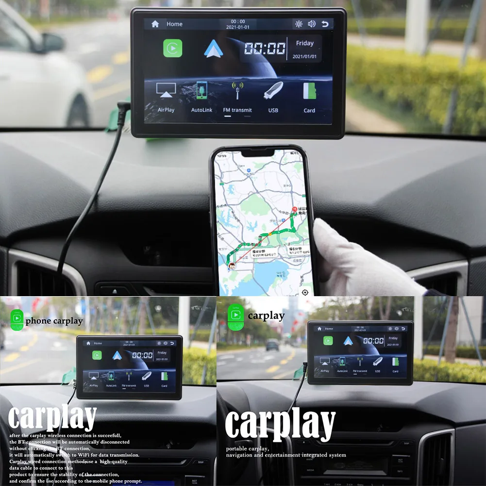 

7 Inch IPS Portable Wireless Carplay Car Radio Wireless Android Auto Car Radio Bluetooth Stereo HD 1080P Car Multimedia Player