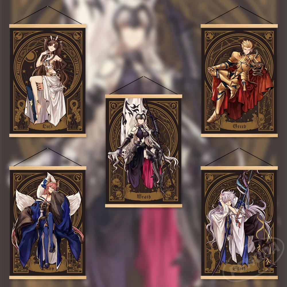 

Canvas Poster Wooden Hanging Painting Fate Stay Night Wall Art Tohsaka Rin Prints Modular Anime Pictures Home Decor Living Room