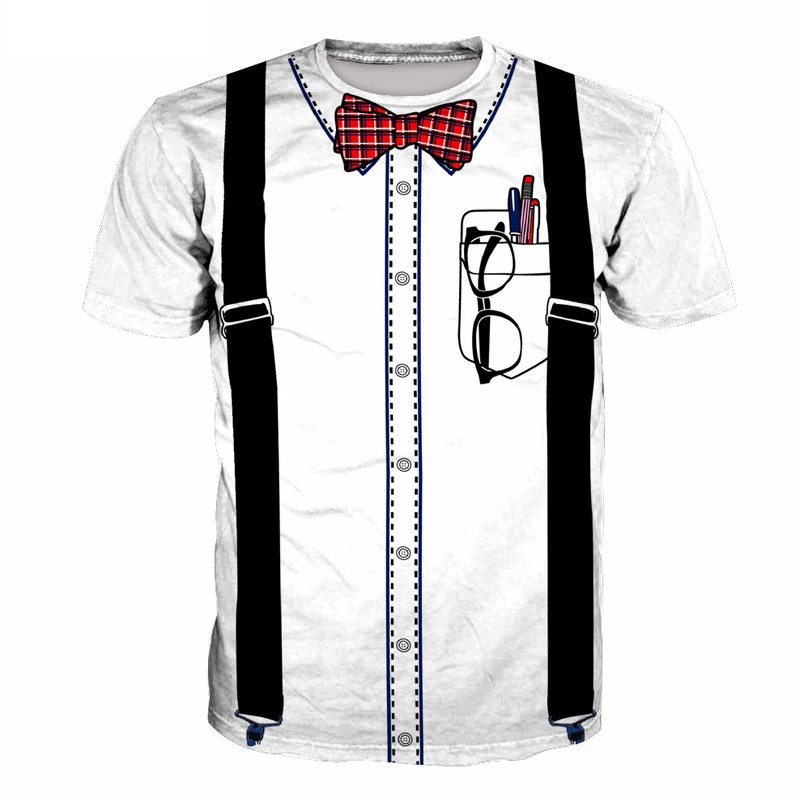 

Fake Bib Bow Tie Glasses Pens Printed 3D T-shirt Tee Men Women Hip Hop White T-shirts Hipster Streetwear Boy Tshirt Clothing 6XL